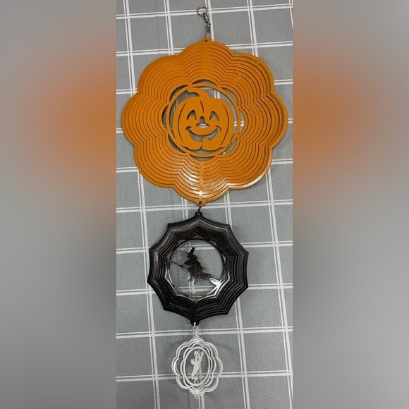 SWEN Holiday Halloween Pumpkin Jack O Lantern Witch Ghost Metal Wind Spinner - Picture 2 of 9